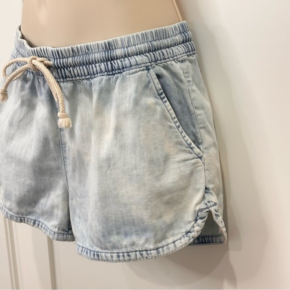 Aerie Chambray Shorts Dolphin Hem Elastic Waist Drawstring Cotton Blue XS - Picture 7 of 11